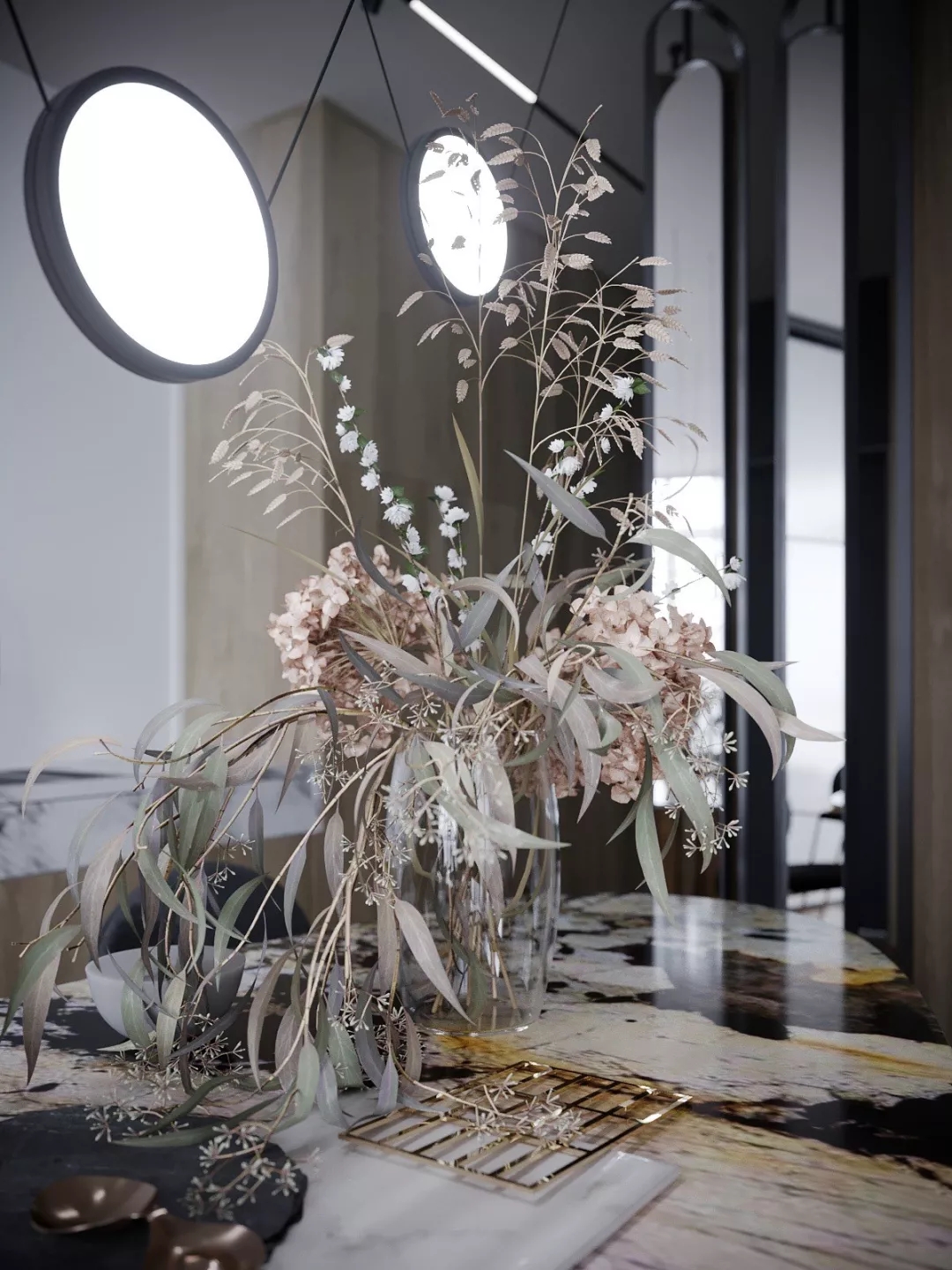 装修公司案例｜60㎡轻奢公寓设计，镜面屏风让客厅更显大！