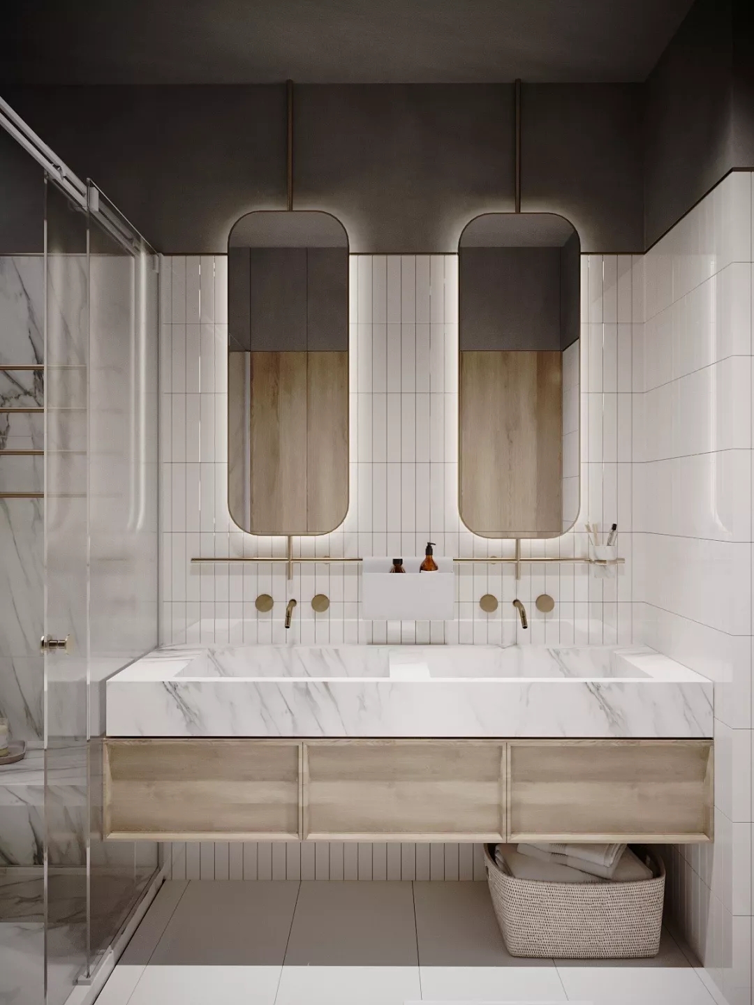 装修公司案例｜60㎡轻奢公寓设计，镜面屏风让客厅更显大！