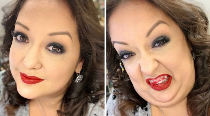 漂亮女孩扮丑照前后对比这真的是同一个人吗