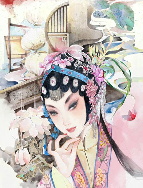 京剧古风赏析:古风手绘插画,花枝招展,楚楚动人的古风美人!