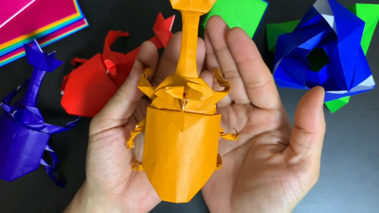 手工折纸diy双叉犀金龟的简单折法创意十足