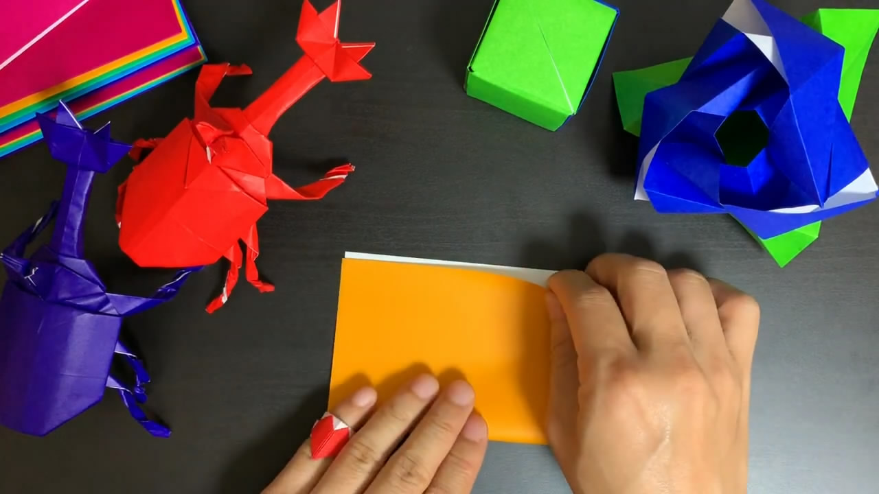 手工折纸diy双叉犀金龟的简单折法创意十足