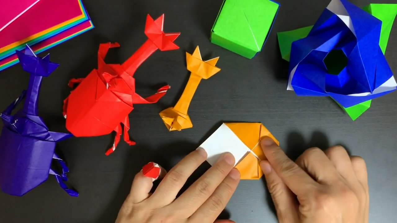 手工折纸diy双叉犀金龟的简单折法创意十足