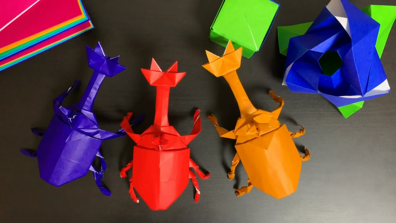 手工折纸diy双叉犀金龟的简单折法创意十足