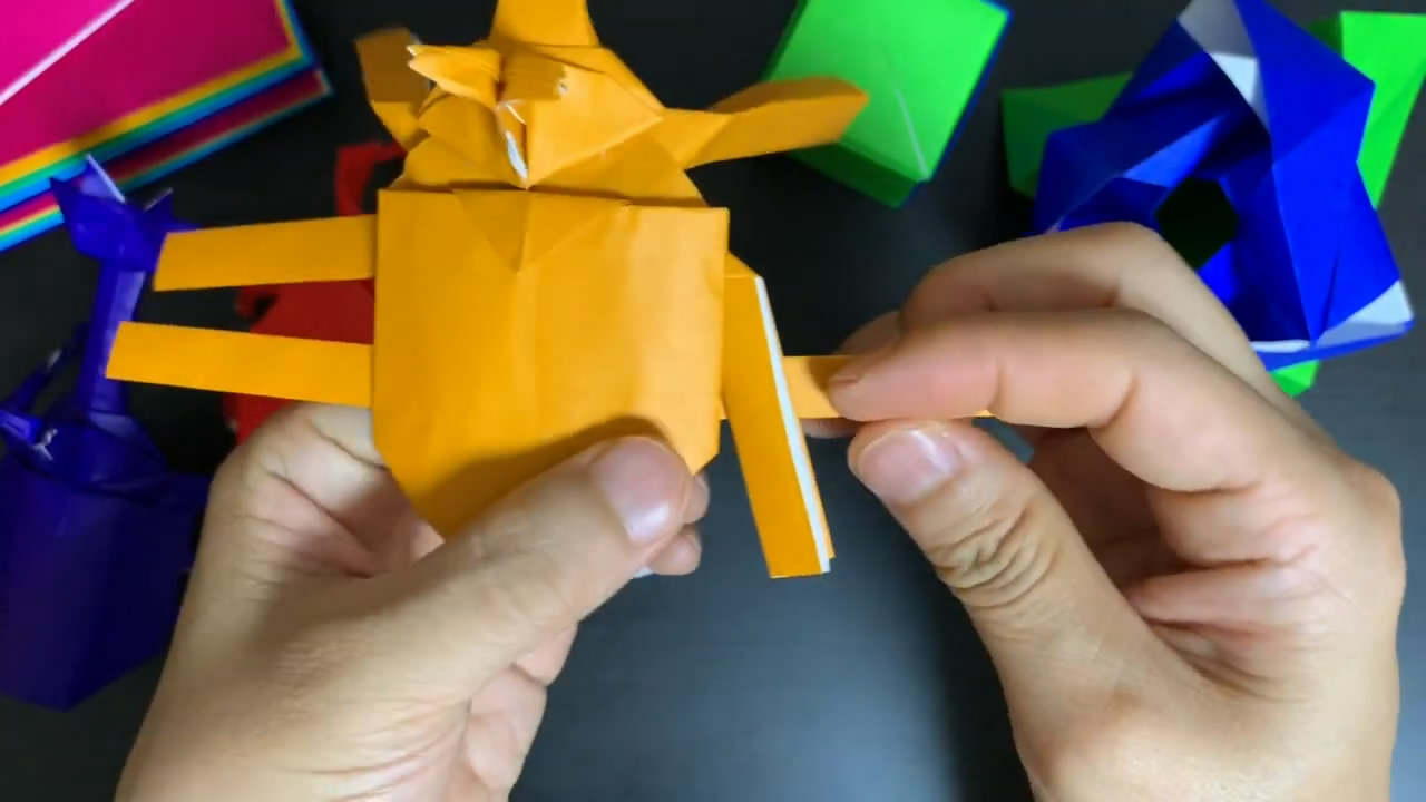 手工折纸diy双叉犀金龟的简单折法创意十足