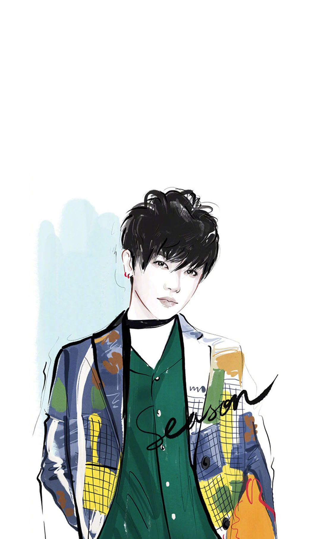 高清手机壁纸丨手绘华晨宇卡通丨扎心情感短句