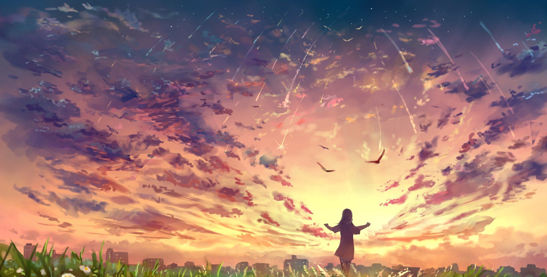 唯美意境动漫背影插画桌面壁纸