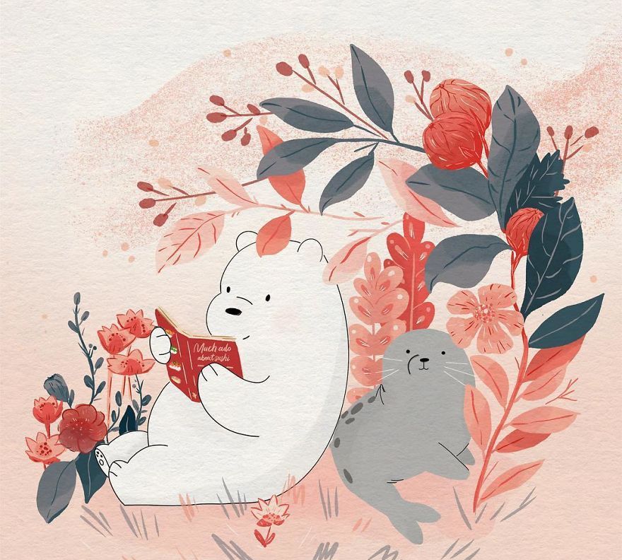 一组超可爱的动物手绘插画