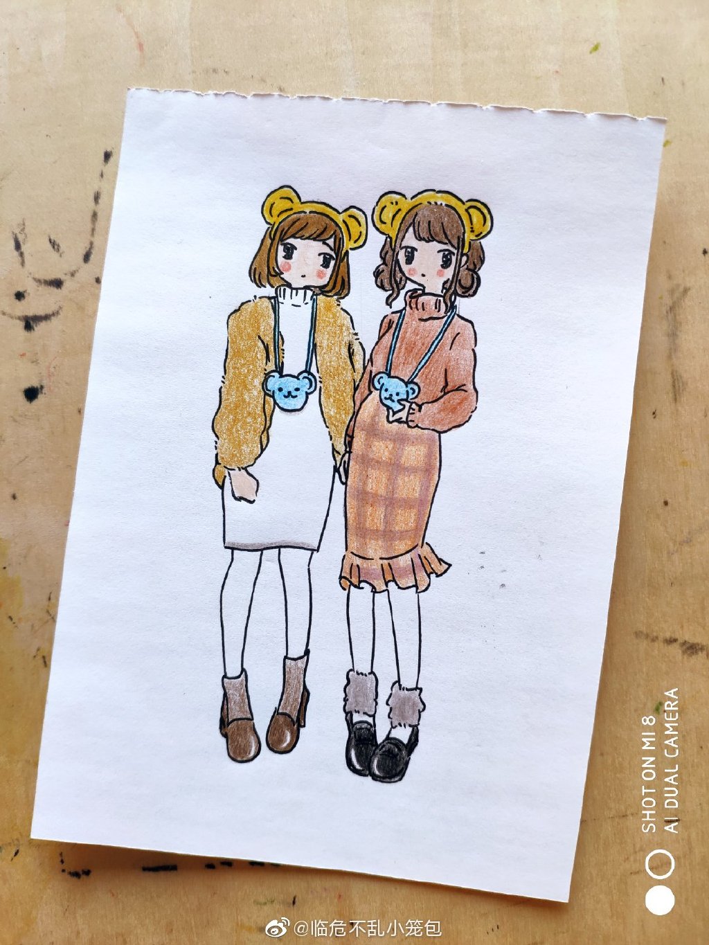 秋季闺蜜姐妹花焦糖色甜蜜穿搭 简笔画教程