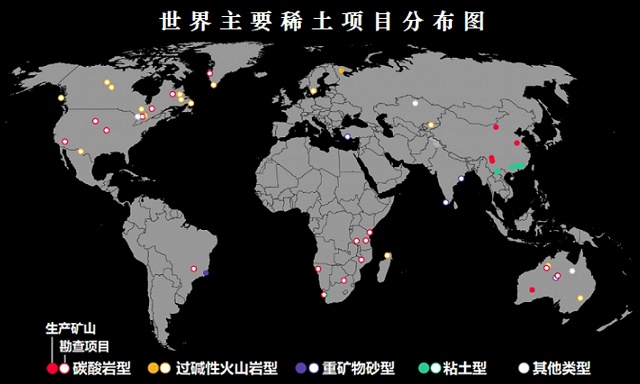 世界主要稀土项目分布图
