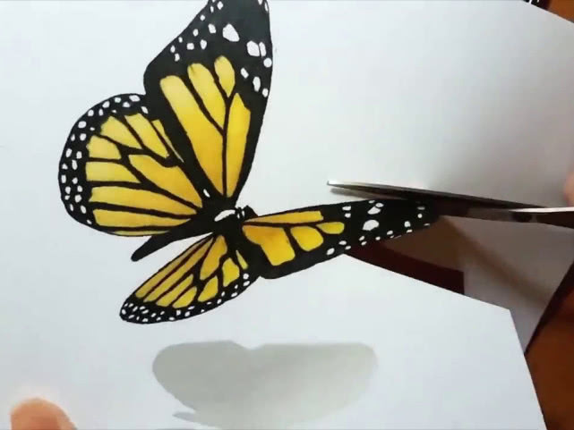 美术生画3d蝴蝶,被吐槽"平平无奇",裁掉画纸后打脸了!