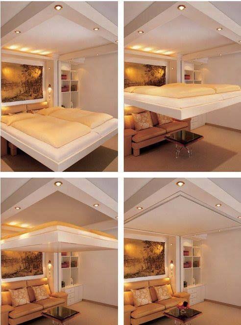 小户型再也不用蜗居了家里装个升降床平时藏在天花板上省地