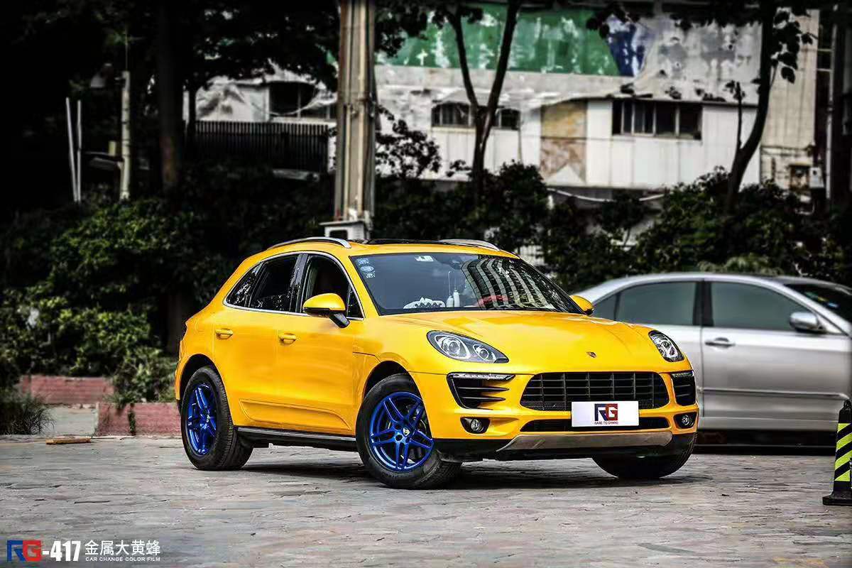 保时捷卡宴车身改色超亮金属大黄蜂rg瑞集改色膜总店出品
