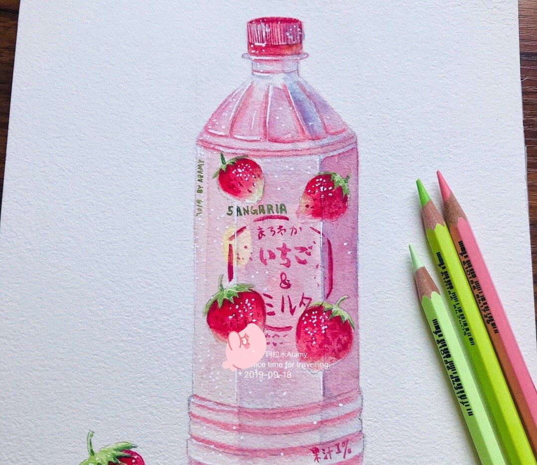 超级漂亮的彩铅饮料插画,真的太治愈了
