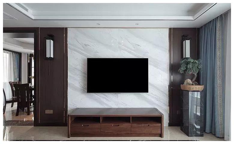 大理石做电视背景墙可真帅，小户型也能装，你也试试吧