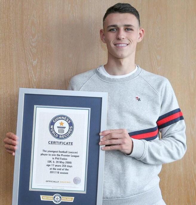 曼城小将福登破吉尼斯世界纪录已经收获官方证书