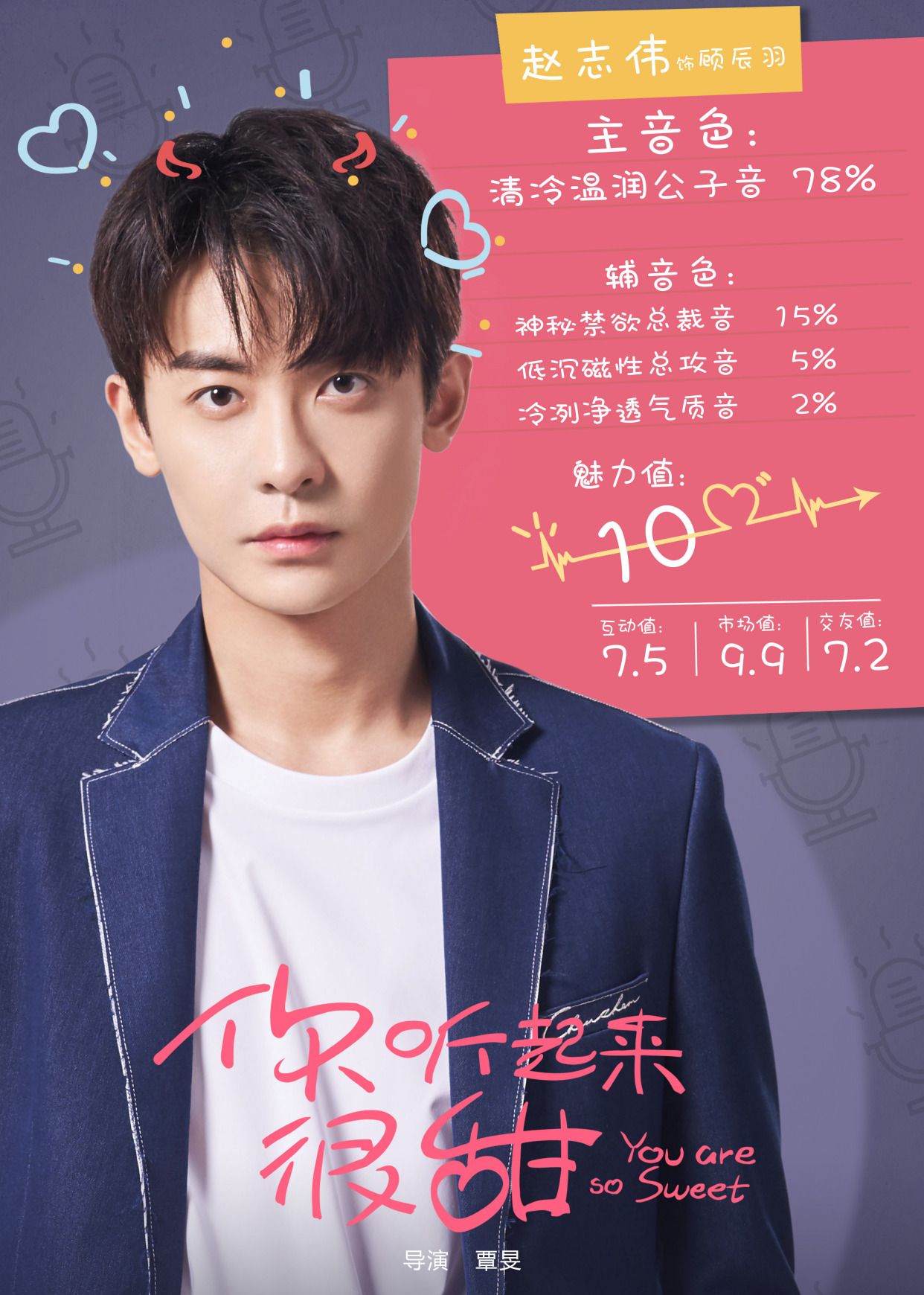 赵志伟孙艺宁主演电视剧《你听起来很甜》官宣海报剧照