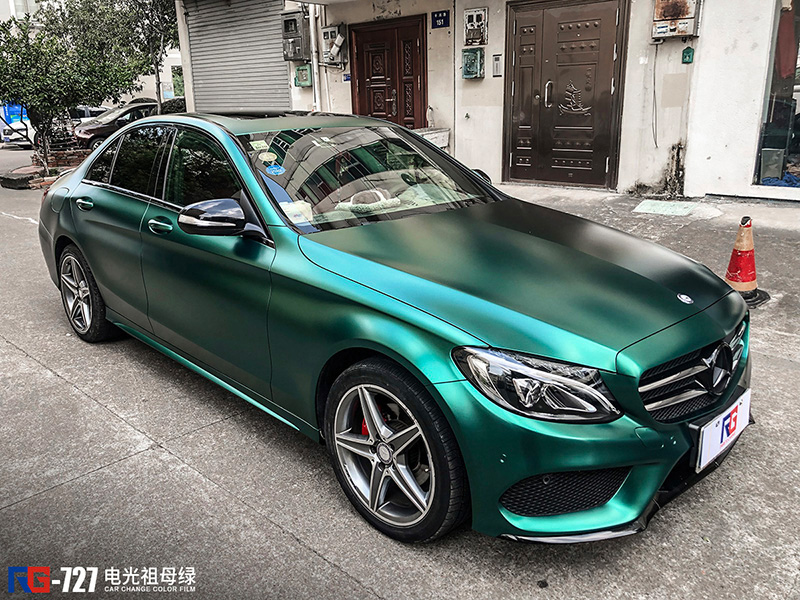 奔驰amg-c63车身改色电光祖母绿 rg瑞集改色膜浙江永康加盟