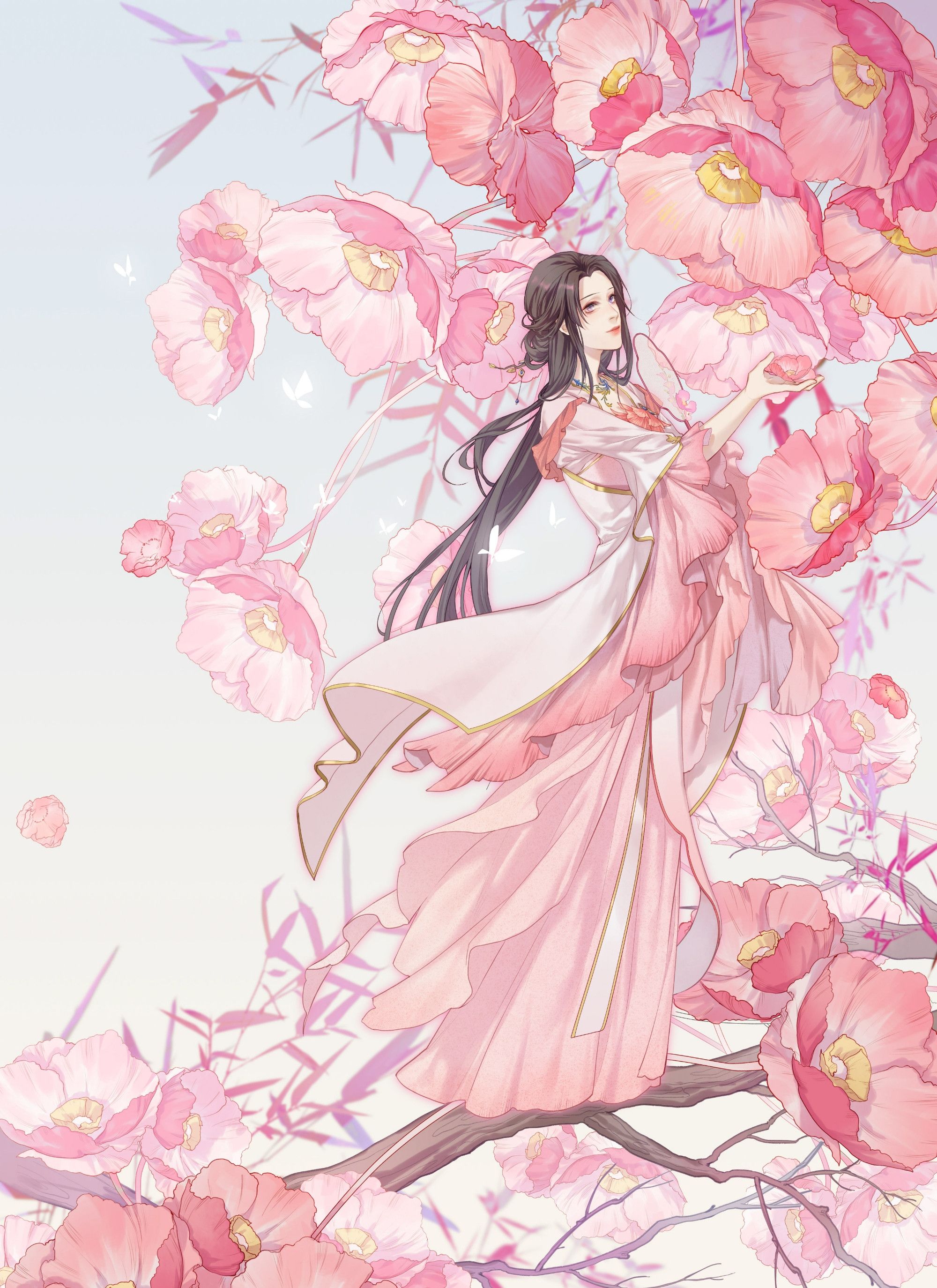 唯美古风二次元美图壁纸,山樱若是多情种,今岁应开墨色花