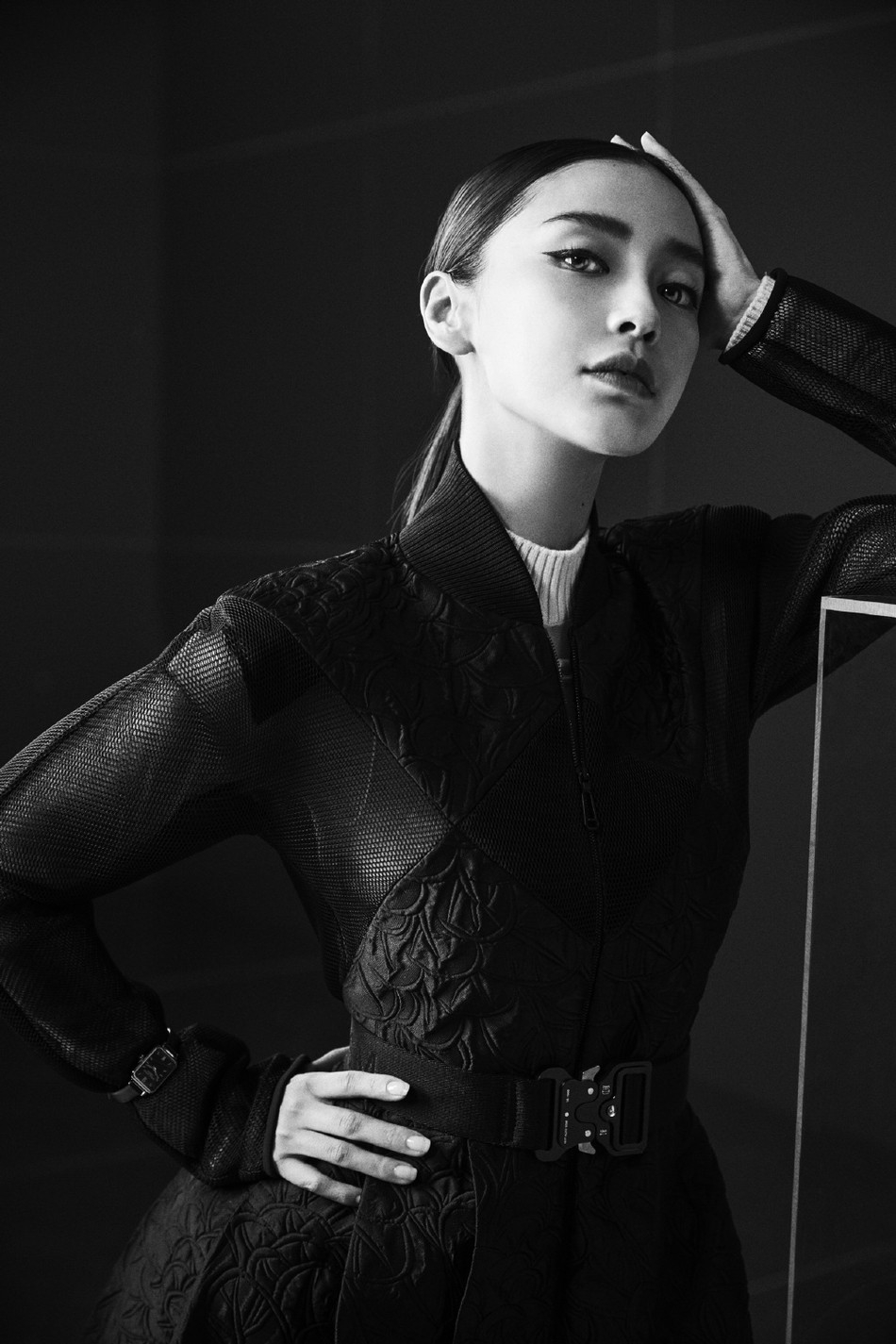 黑酷皮衣黑白风angelababy帅气高马尾高冷御姐范美女写真