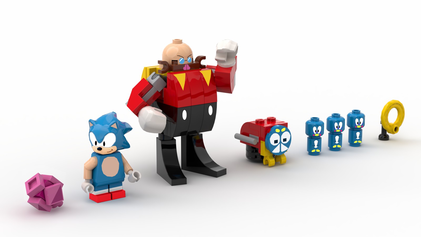 用乐高还原索尼克游戏场景拦住蛋形机器人保护红宝石