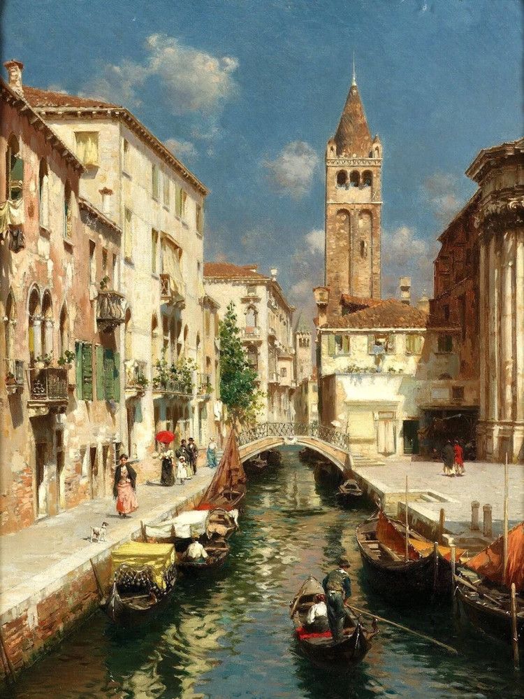 一位意大利画家,笔下的河水,船只,建筑,浑然一体,油画里美不胜收