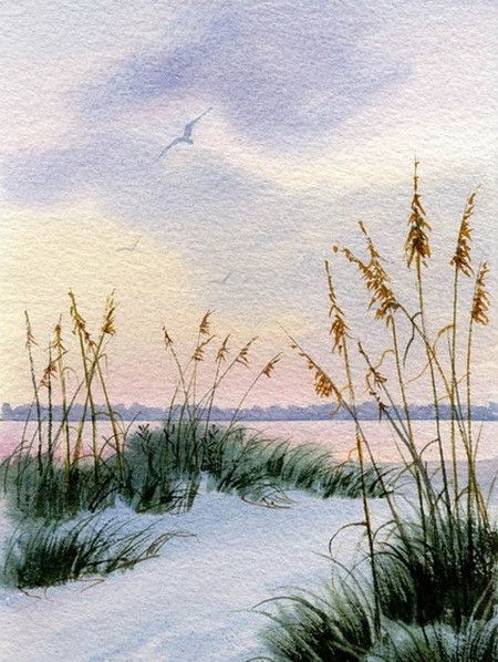 阳光,海浪和沙滩,mary ellen golden 的水彩画