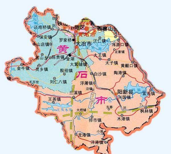 下面是湖北省黄石市的市区地图,可以看到铁山区,下陆区黄石港区