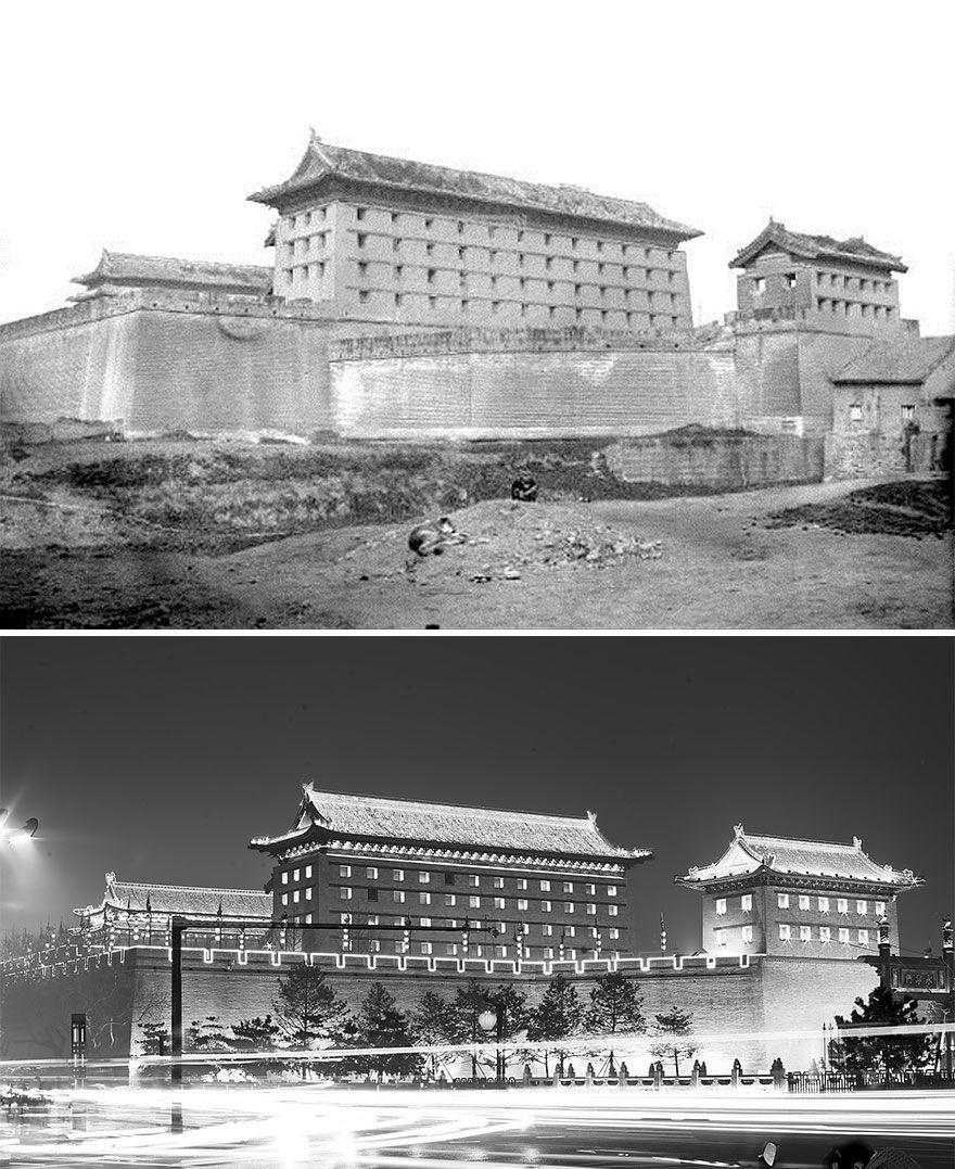 一组中国城市新旧照片对比，展示出中国百年来发生的巨大变化