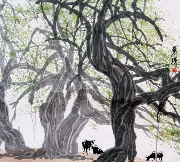一曲对生命的赞歌,杜应强画参天大树