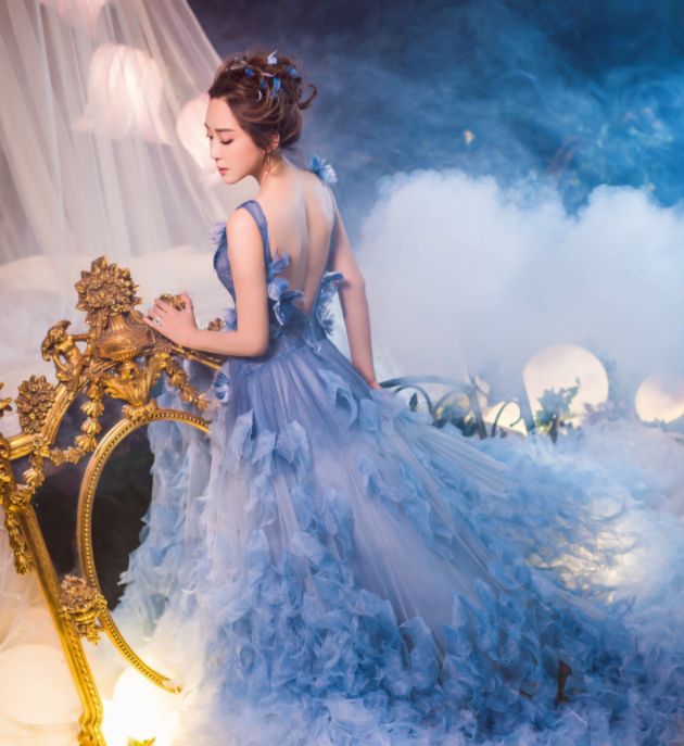 女神杜若溪,高清蓝色长裙仙气写真,知性优雅宛若天仙