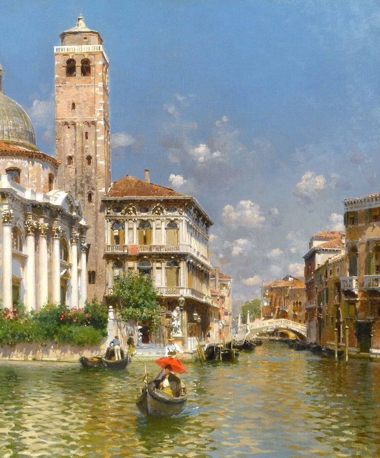 一位意大利画家,笔下的河水,船只,建筑,浑然一体,油画里美不胜收