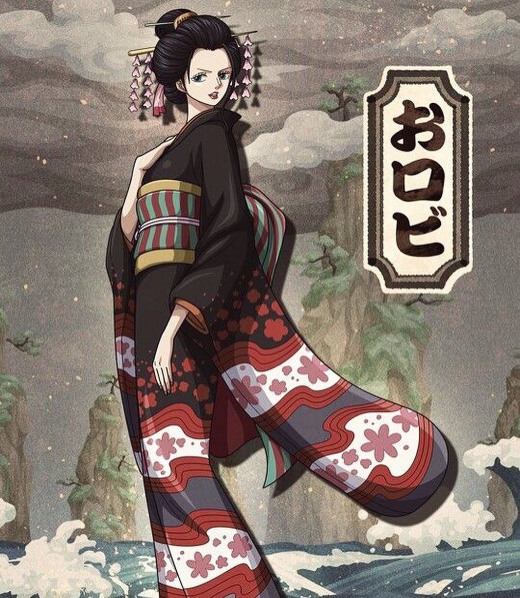 海贼王美图:草帽团和之国风格装扮,穿上和服的罗宾,很有气质