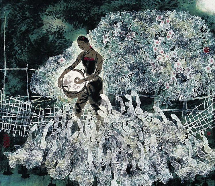 创新技法,利用明矾反衬法进行创作,张绍城人物画作品欣赏