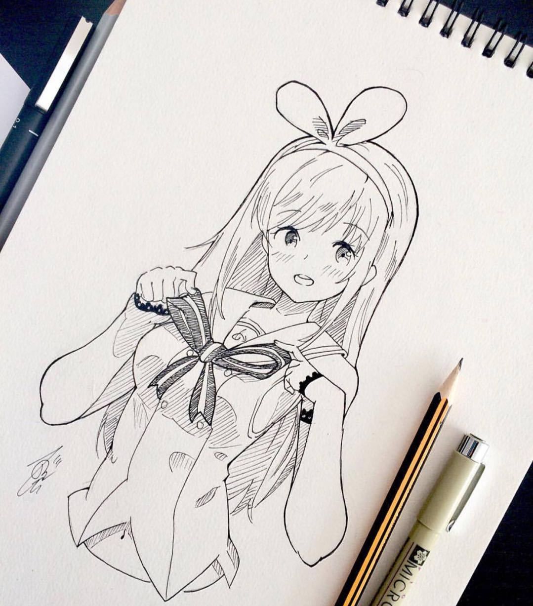 手绘动漫人物集线稿,情窦初开的美少女简直太美了