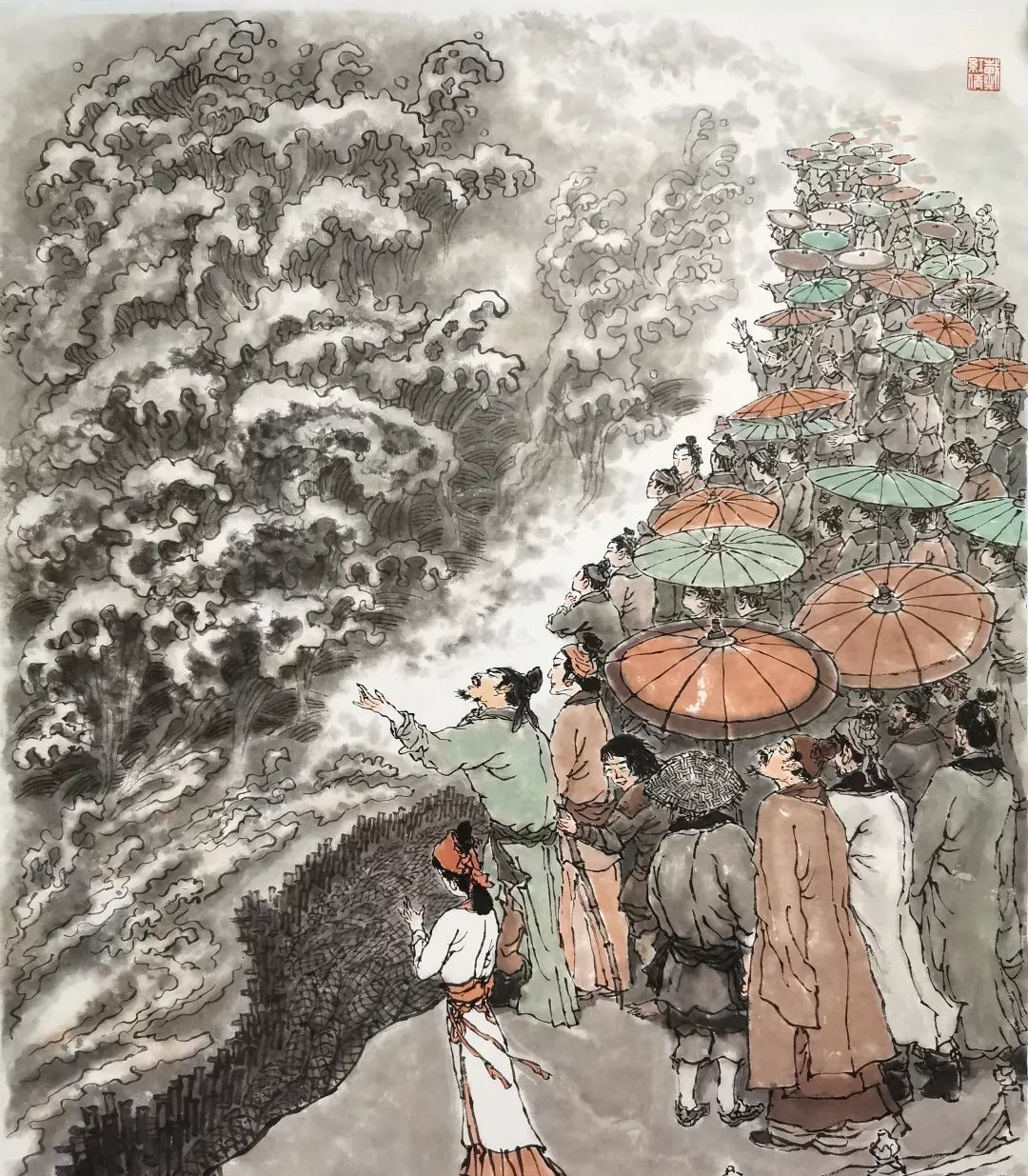 戴红倩国画《钱塘江观潮》欣赏