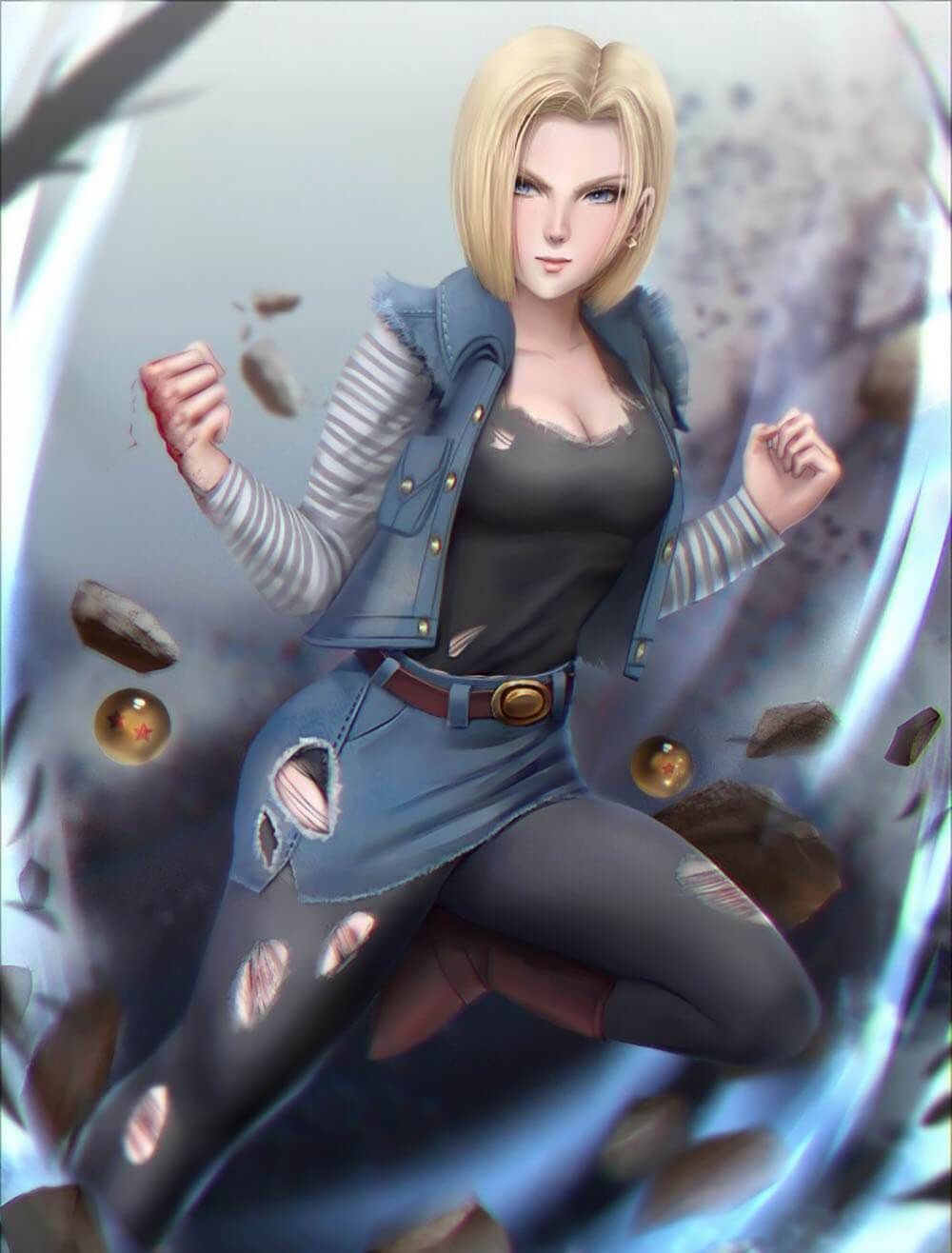 龙珠"本子王"18号的同人画作,欧美画风的18号张张漂亮!