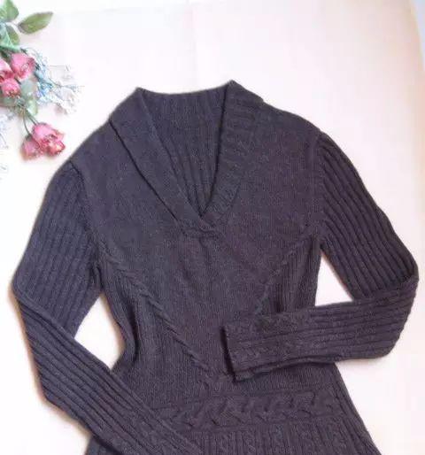 棒针咖啡翻领毛衣 图解说明