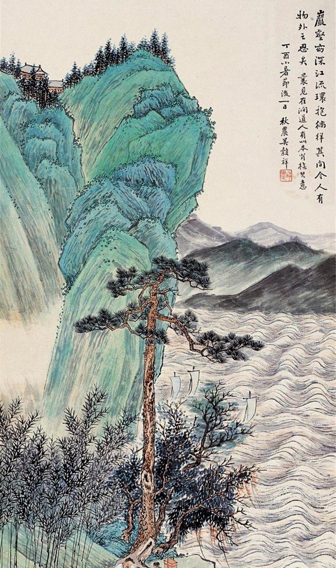 用笔苍劲设色清丽晚清吴榖祥山水画作品欣赏