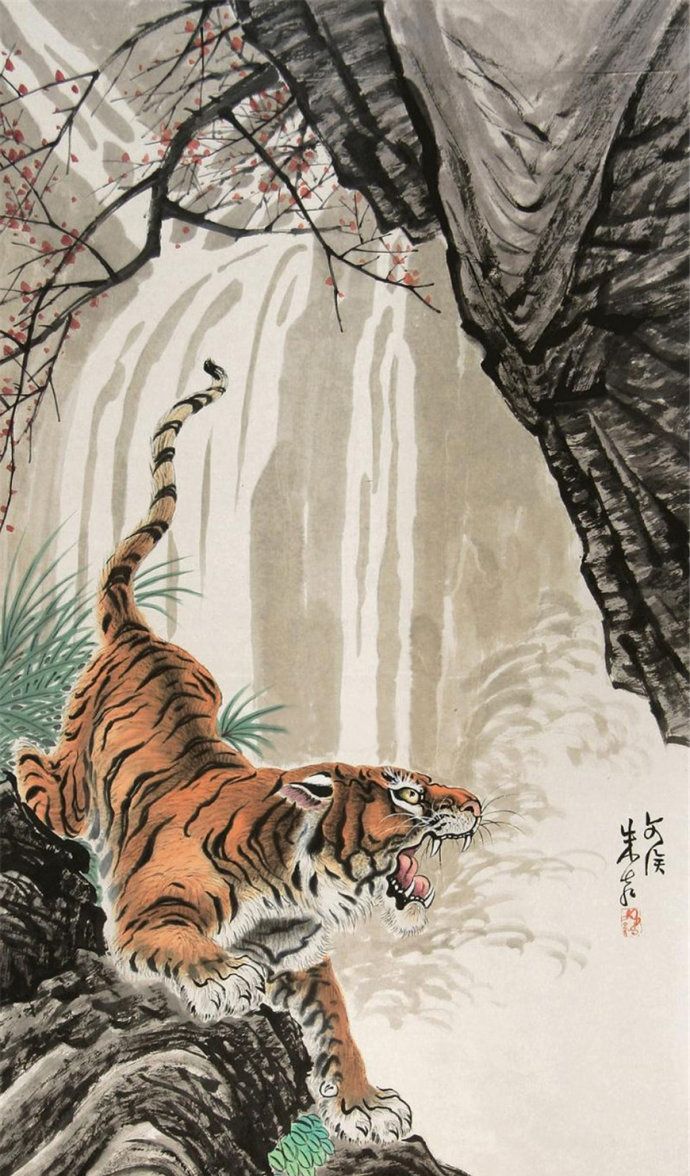 上海中国画院朱文侯画狮虎豹作品欣赏