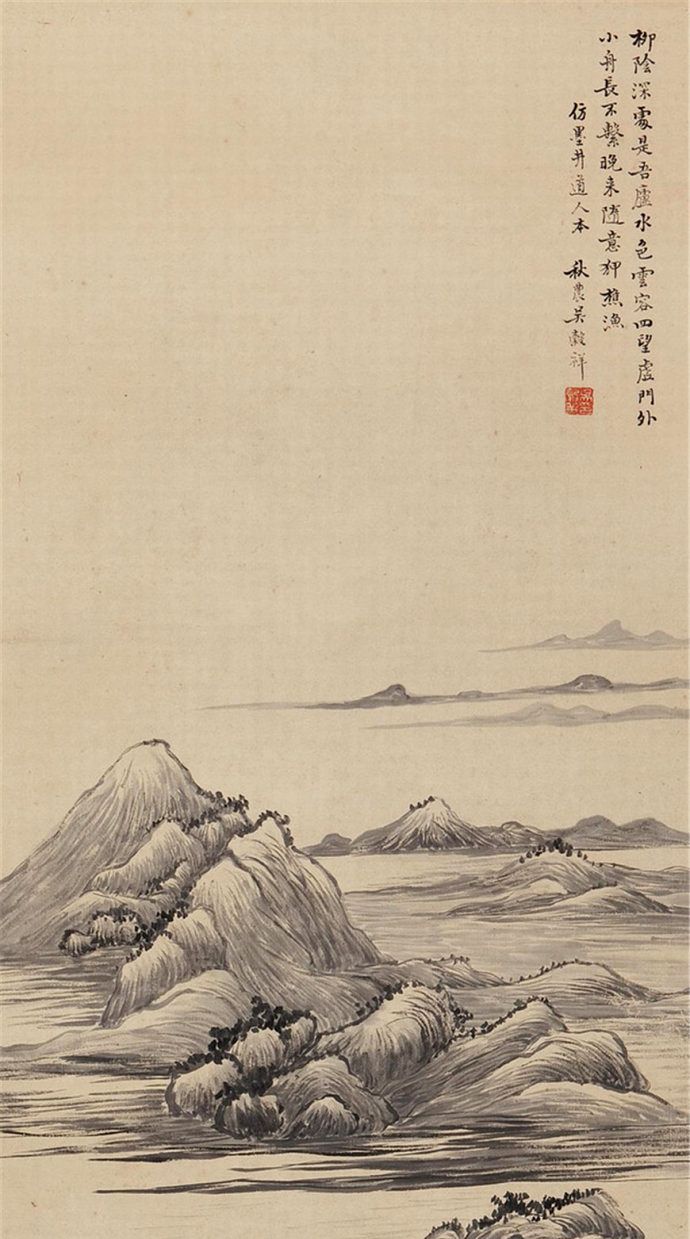 用笔苍劲设色清丽晚清吴榖祥山水画作品欣赏