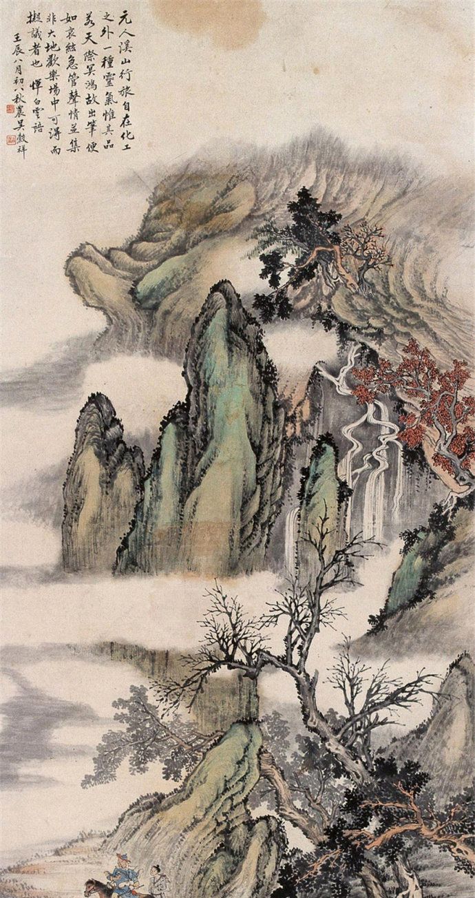 用笔苍劲设色清丽晚清吴榖祥山水画作品欣赏