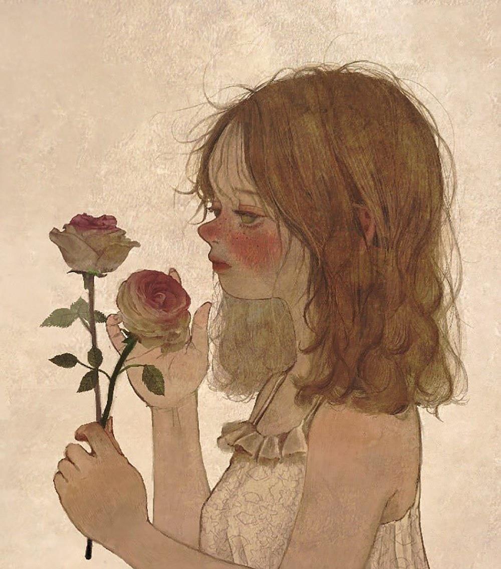 浓浓的复古风少女插画,俏皮又有点小叛逆,感觉心都化了