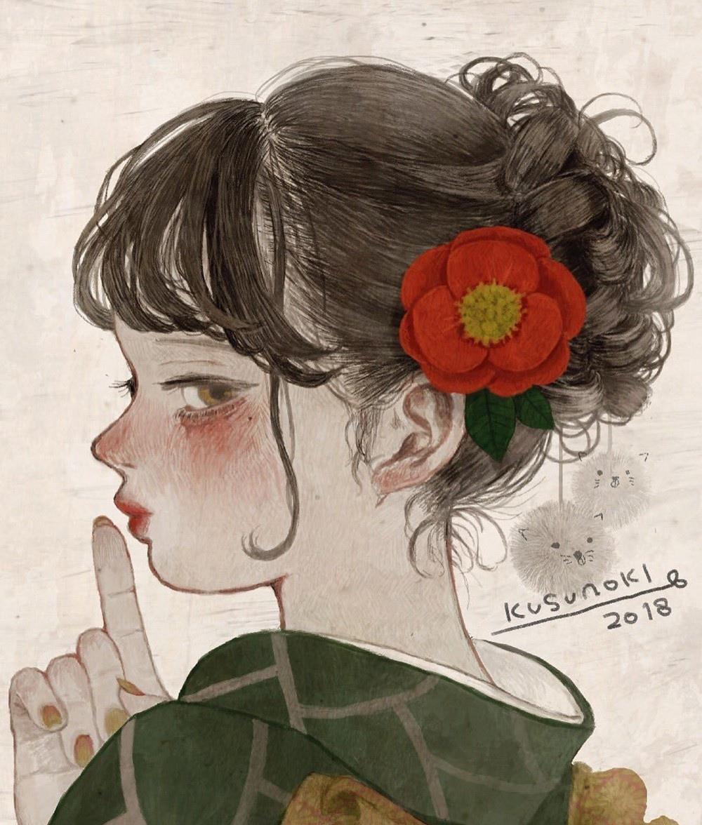 浓浓的复古风少女插画,俏皮又有点小叛逆,感觉心都化了