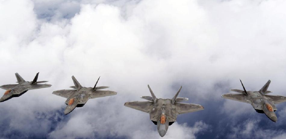 4架f22战机编队飞行,涂装看着老旧,隐身涂层或老化严重!