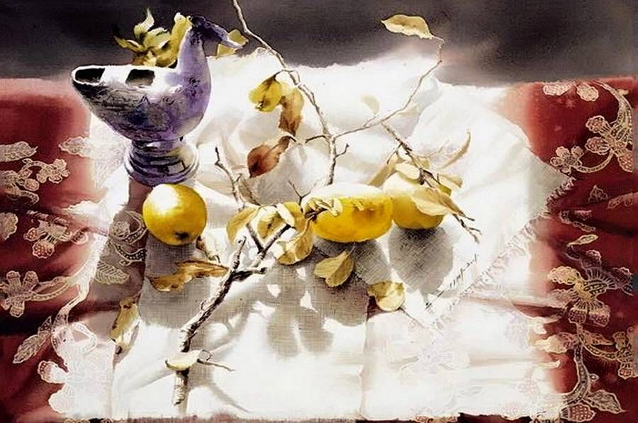 水彩画:精致的静物花卉作品-艺术家you mee park