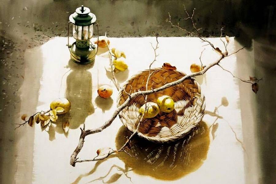 水彩画:精致的静物花卉作品-艺术家you mee park