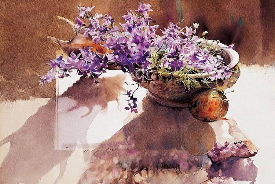水彩画:精致的静物花卉作品-艺术家you mee park
