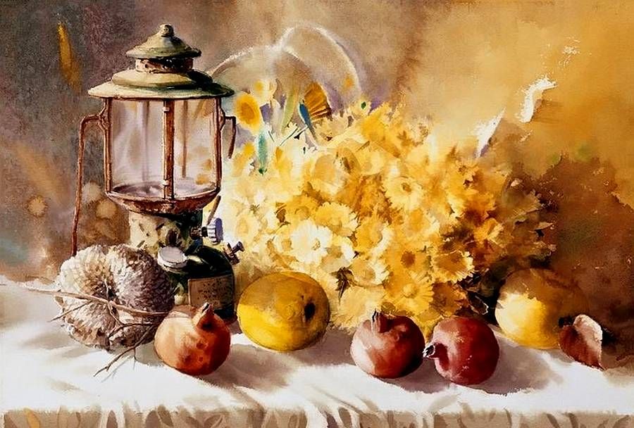 水彩画:精致的静物花卉作品-艺术家you mee park