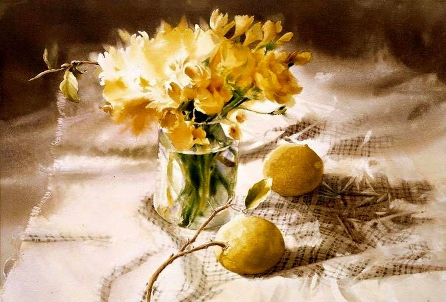 水彩画:精致的静物花卉作品-艺术家you mee park